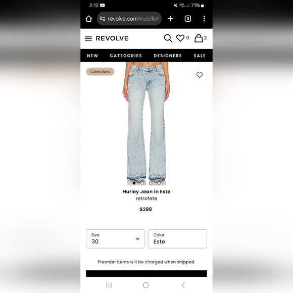 NWT RetrofeteHurley Jean in Este size 30